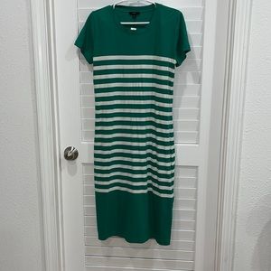 JCrew midi cotton stripe dress with side slits & short sleeves. New with tags.